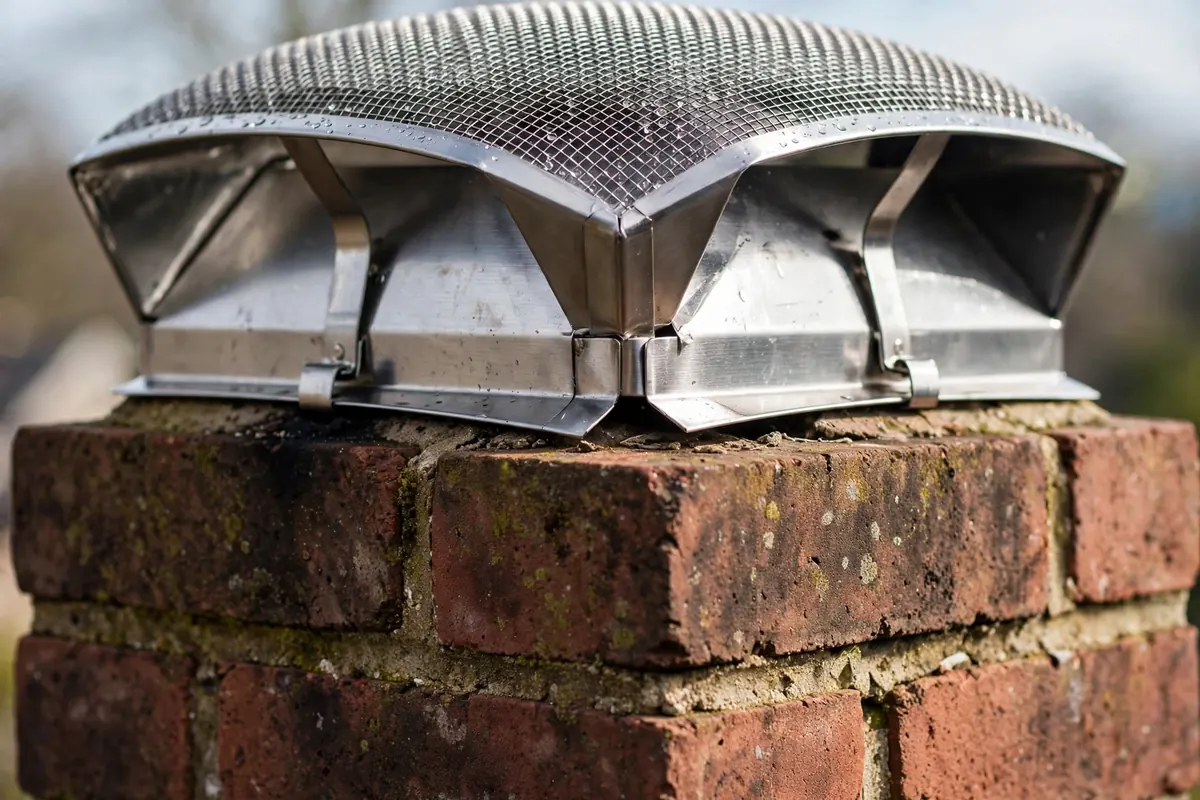 Chimney rain cap with mesh screening installed in Bettendorf, IA
