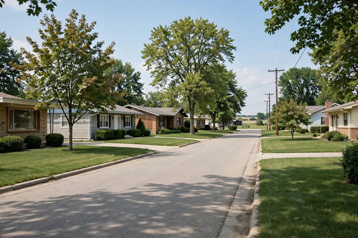 Mid-century suburban neighborhood street in Bettendorf, IA