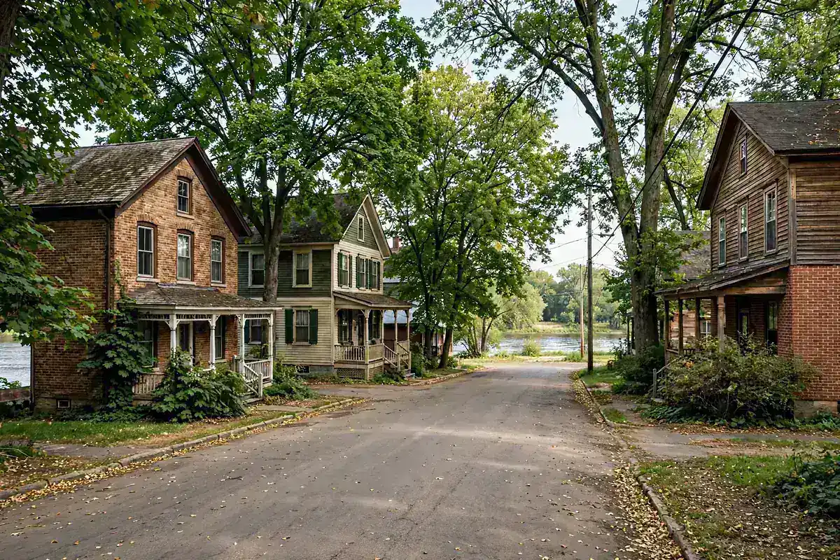 Historic riverfront residential street in Old Bettendorf, IA